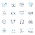 Professional misconduct linear icons set. Corruption, Bribery, Fraud, Embezzlement, Exploitation, Deception, Dishsty