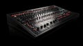 Professional mixing board with faders and knobs music studio equipment showcase dark background side angle audio technology Royalty Free Stock Photo