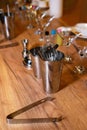 Professional Mixology Tools on a Wooden Bar