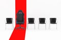 Professional Modern Black and Blue Computer Gaming Armchair in Row with Simple Chairs over Red Line. 3d Rendering Royalty Free Stock Photo