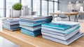 A Professional and Modern Display of Printed Materials Showcasing Brochures, Magazines, and Flyers Stacked Neatly on a Workspace Royalty Free Stock Photo