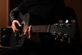 Professional musician playing guitar close-up of hands Royalty Free Stock Photo