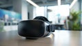 Professional office environment featuring a virtual reality headset elegantly displayed on a desk Royalty Free Stock Photo