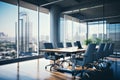 An professional office executive conference room open space with large glass windows