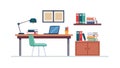 Professional Office Workspace with Desk, Computer, and Shelves, vector design Generative AI Royalty Free Stock Photo
