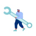 Professional Operator of Technical Support Service for Computers Concept. Programmer Holding Wrench in Hands