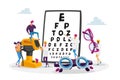 Professional Optician Exam for Vision Treatment. Ophthalmologist Doctor Character Check Eyesight for Eyeglasses Diopter