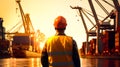 Professional overlooking crane loading cargo container in the marina Royalty Free Stock Photo