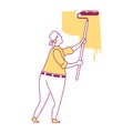 Professional painter applying paint to wall semi flat color vector character