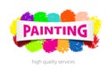 Professional Painting Services Logo. Abstract hand painted colorful textured ink brush on white background.