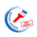 Professional Painting Services Logo. Red paintbrush draws a blue paint circle on a white background. Stamp High Quality.