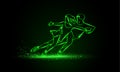 Professional pair figure skating sport. Green linear neon pair figure skating on a black background