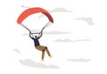 Professional parachutist skydive. Paraglider jump with parachute fly happy smiling