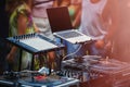 Professional party dj audio equipment on open air festival Royalty Free Stock Photo