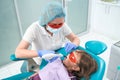 Professional pedodontist treating teeth of female child