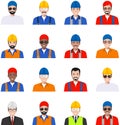 Professional people concept. Set of different colorful profession man flat style icons isolated on white background: worker, build Royalty Free Stock Photo