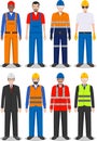 Professional people concept. Set of different detailed illustration of worker, builder and engineer in flat style on