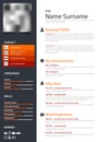 Professional personal resume cv in orange dark and white design