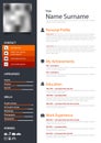 Professional personal resume cv in orange dark and white design Royalty Free Stock Photo