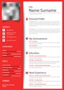 Professional personal resume cv in red white design template