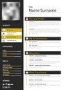 Professional personal resume cv with stripes in black yellow design