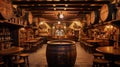 Professional photo of an old beer pub with beer barrels. The atmosphere of a traditional beer pub. Generative AI Royalty Free Stock Photo