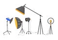 Professional photo Studio lighting equipment and camera vector illustration set. Set of icons for photo and video Royalty Free Stock Photo