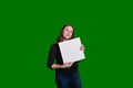 Pretty youthful lady holding a blank white board ready to add content Royalty Free Stock Photo