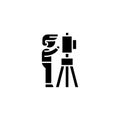 Professional photographer black icon concept. Professional photographer flat vector symbol, sign, illustration.