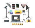 Professional Photographer Equipment Set. Vector