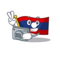 A professional Photographer flag laos Scroll mascot style with a camera