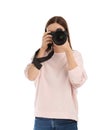 Professional photographer  picture on white background Royalty Free Stock Photo