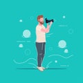Professional photographer taking picture photo man traveler shooting with digital dslr camera male cartoon character Royalty Free Stock Photo