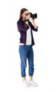 Professional photographer taking picture on white Royalty Free Stock Photo