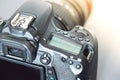 Professional photographing: Reflex camera with telephoto lens, cutout Royalty Free Stock Photo