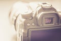 Professional photographing: Reflex camera with telephoto lens, cutout Royalty Free Stock Photo