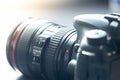 Professional photographing: Reflex camera with telephoto lens, cutout Royalty Free Stock Photo