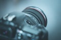 Professional photographing: Reflex camera with telephoto lens, cutout Royalty Free Stock Photo