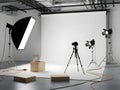 Professional Photography Studio Setup with Softbox and Camera on Tripod Royalty Free Stock Photo