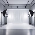 Professional Photography Studio Setup With Softbox Lights And White Backdrop lighting Royalty Free Stock Photo