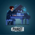 Professional Pianist playing music. character design. music inst