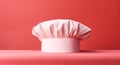 Pink Chef Hat on Red Background, AI Generated