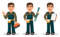 Professional plumber in uniformProfessional plumber in uniform, set of three poses.