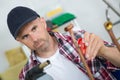 Professional plumber welding and soldering copper pipes Royalty Free Stock Photo