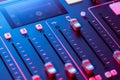 Professional podcast mixing console with faders and adjusting buttons, Audio sound mixer console. Sound mixing desk. Music mixer c Royalty Free Stock Photo