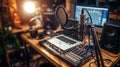 Professional Podcast Studio Setup with Warm Ambient Lighting Royalty Free Stock Photo