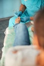 Close up of patient sitting on couch