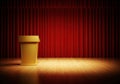 Professional podium and microphone set on a polished stage with dramatic red curtains Royalty Free Stock Photo