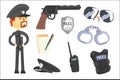 Professional Policeman And His Tools, Man And His Profession Attributes Set Of Isolated Cartoon Objects Royalty Free Stock Photo