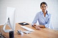 Professional, portrait and woman in office with computer for administration, assistant or secretary. Business, clerk and Royalty Free Stock Photo